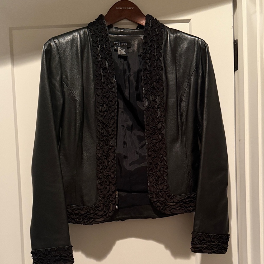 Etcetera Black Leather Jacket with Intricate Trim